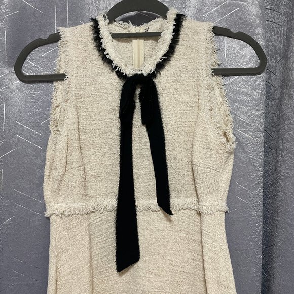 Cream & Black Bow Tweed Fit & Flare Dress - 28" Waist - Picture 4 of 9